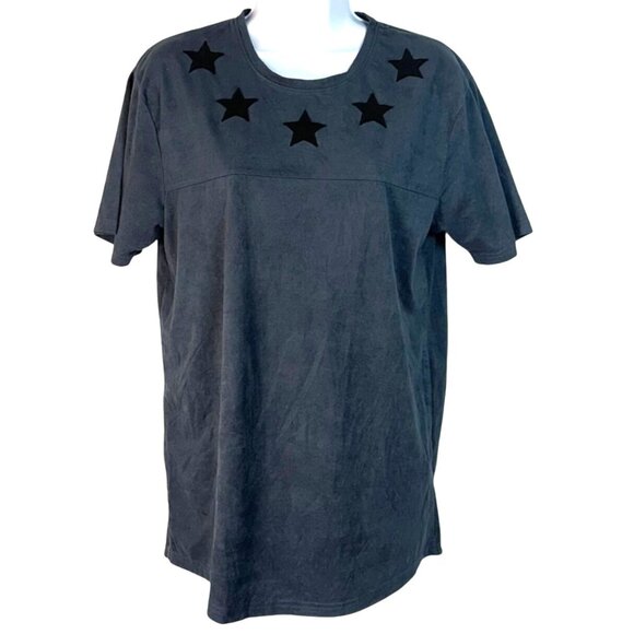 Loyalty & Faith Gray Short Sleeve Patriotic Star Patch Crewneck T-Shirt Men's L - Picture 1 of 7